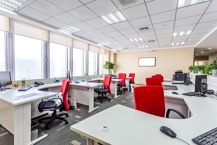 An office space uses natural light to improve employee wellness.