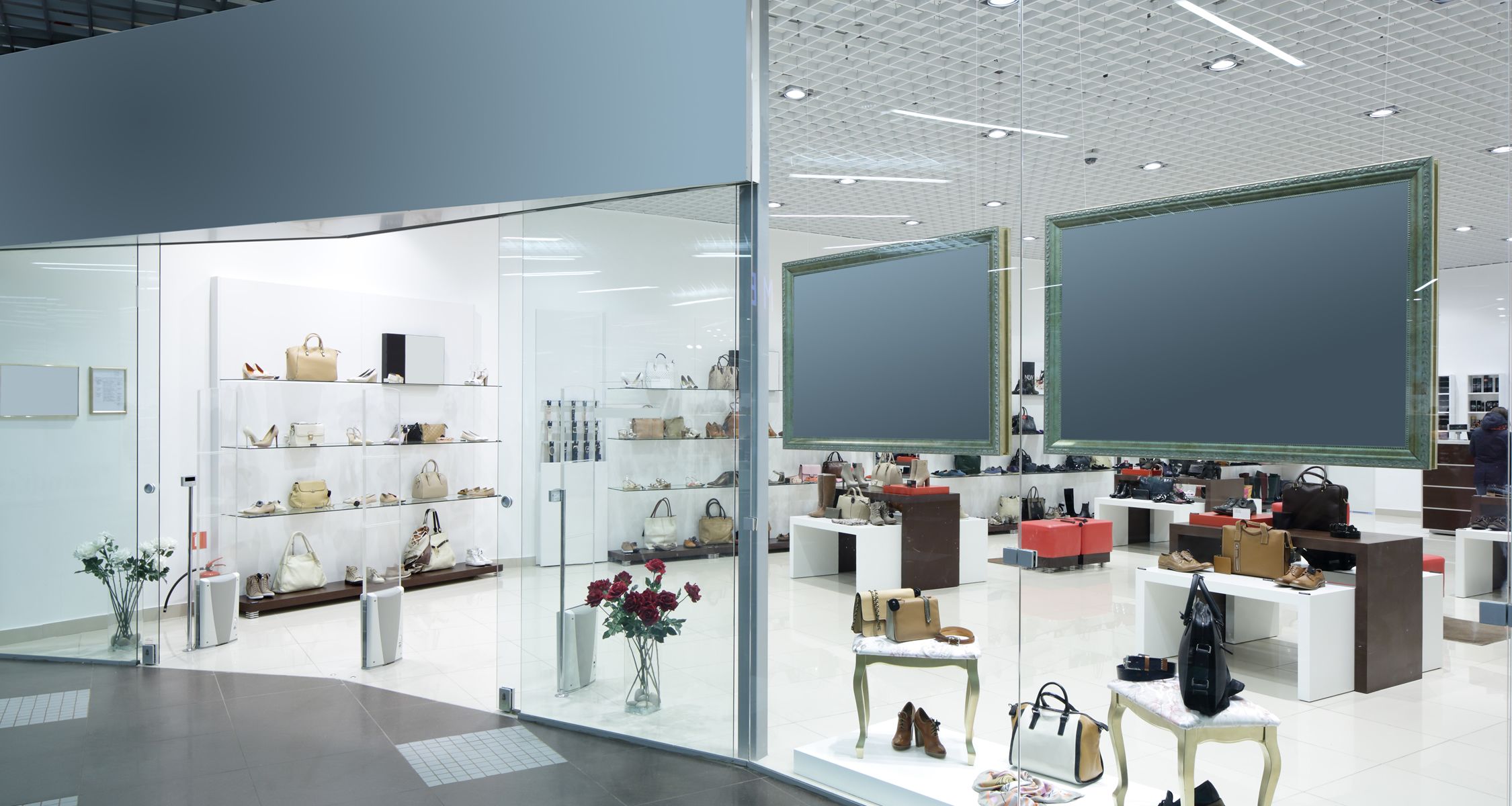 retail storefront with white walls and floors